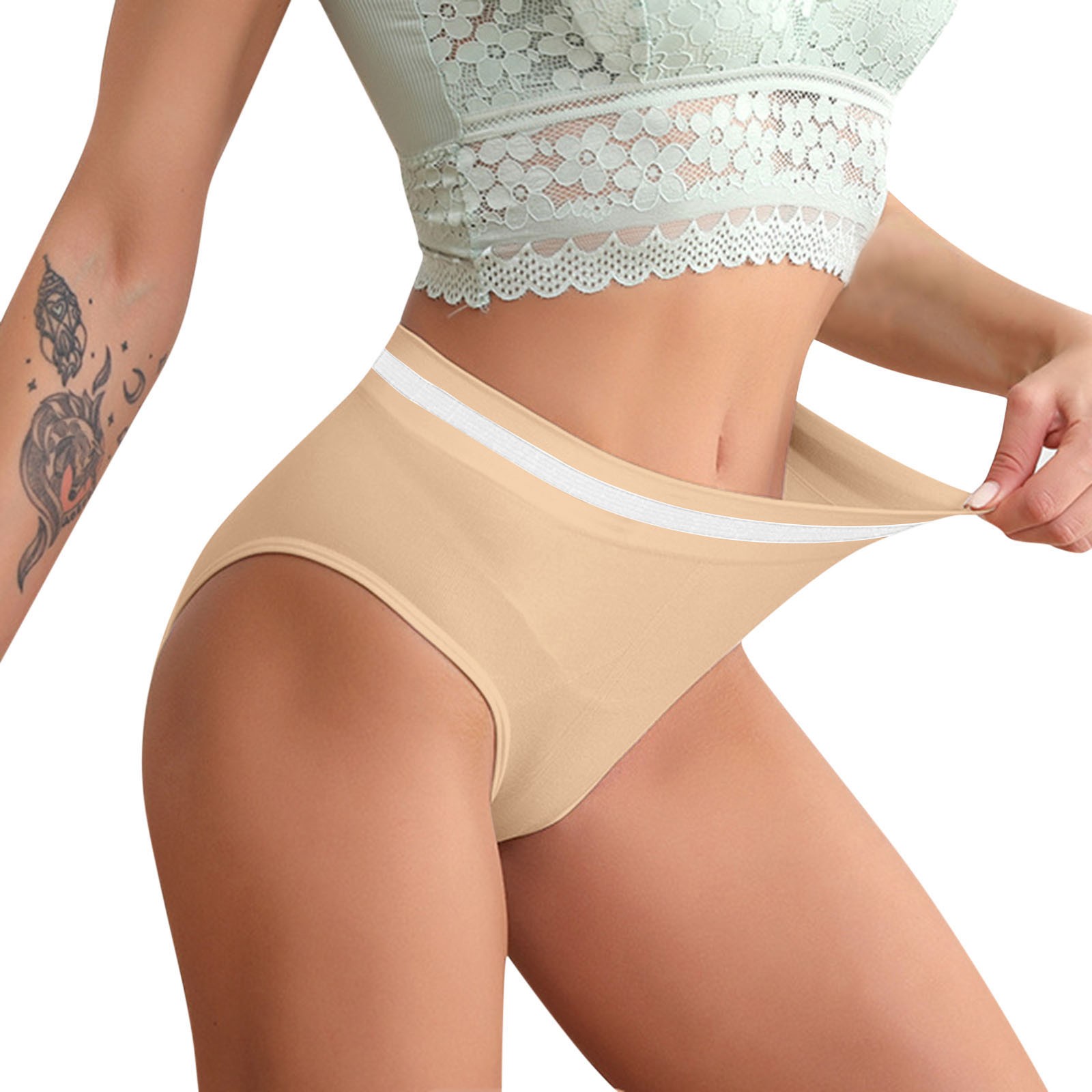 thumbnail image 1 of Braguitas de algodón sin costuras de cintura alta para mujer: braguitas sexys y transpirables, control del abdomen, ropa interior para las cuatro estaciones, 1 of 4
